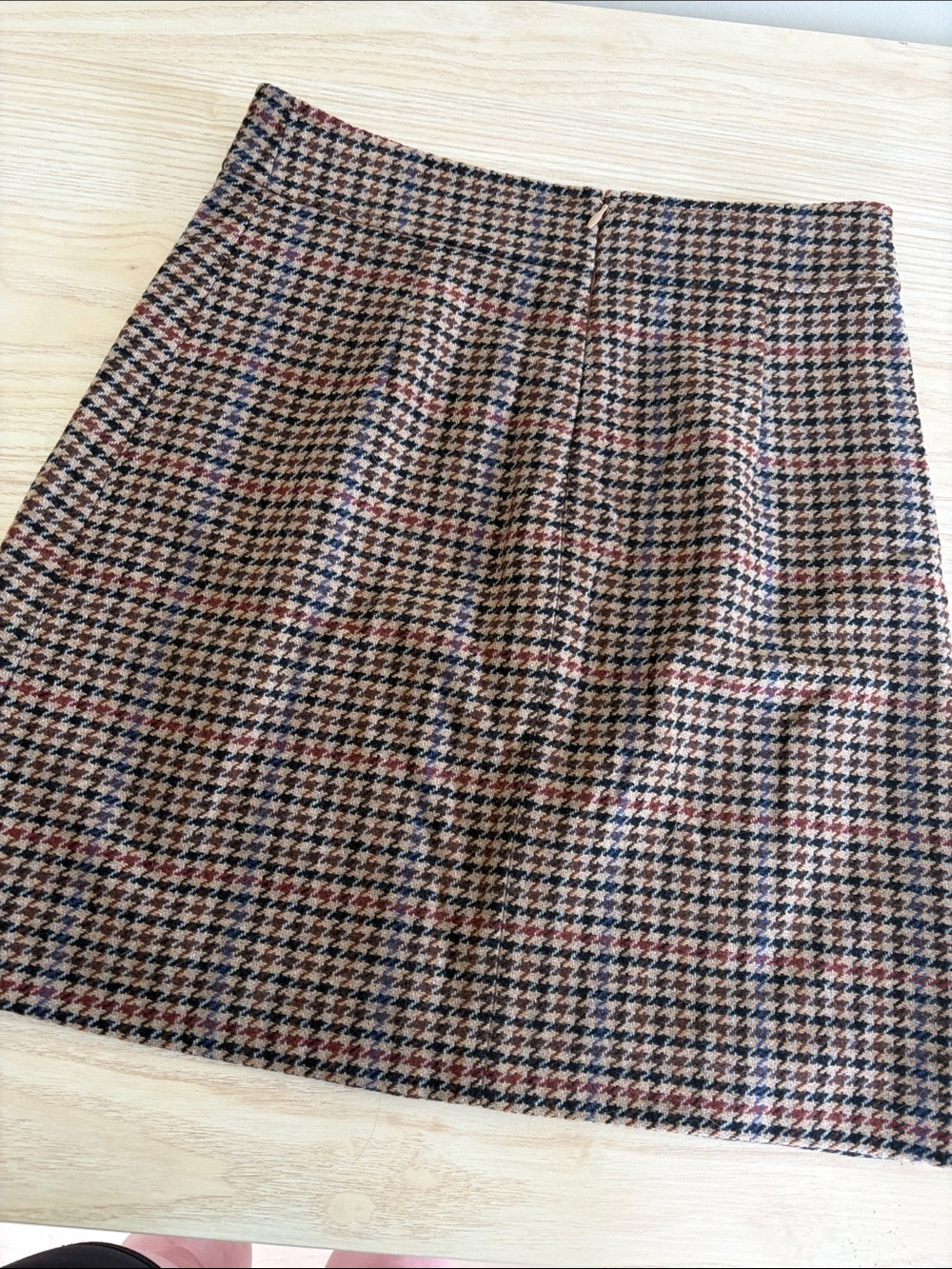 J. Crew Brown Glen Plaid Mini Skirt with Subtle Red & Blue Accents - Picture 2 of 3